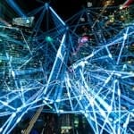 Urban scene with light, representing swarm learning.