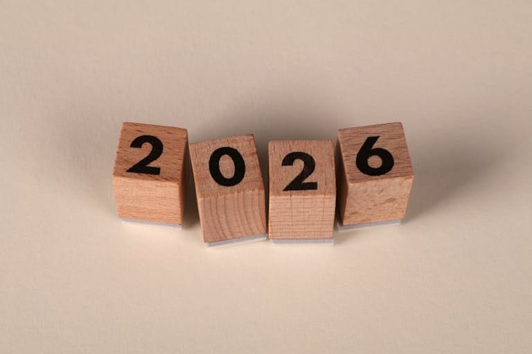 2026 Calendar Year shown via wooden cubes